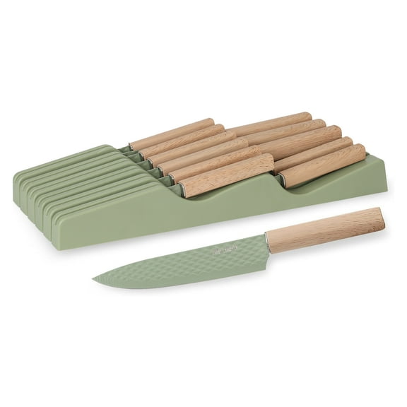 In-Drawer Kitchen Knife Set, 12 Pieces Knife Block Set with In-Drawer Knife Organizer, Sharp & Non-stick Stainless Steel Chef Knife Set, Kitchen Knives Set for Kitchen Home Apartment