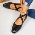 thumbnail image 3 of Rokment Women's Metallic Glitter Strappy Dress Shoes Vintage Casual Leather Pointed Toe Low Heels Slip on Ballet Flat Ballerina Walking Dress Loafers Black Size 5.5, 3 of 7