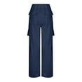 thumbnail image 4 of Navy Cargo Pants Womens Fashion Solid Color Loose Straight Leg With Pockets Casual Pants Yoga Pants Fall Outfits Yoga Pants With Pockets for Women Size L, 4 of 5