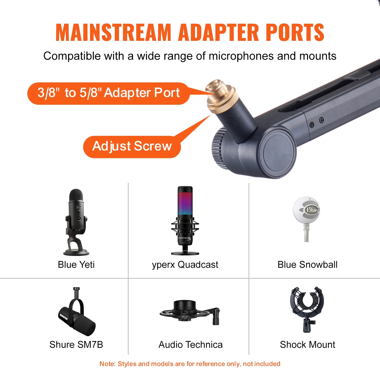 Adjustable Desk-Mounted Microphone Arm with 360° Rotation,Universal Adapter,and Headphone Holder for Blue Yeti,HyperX Quadcast,and More