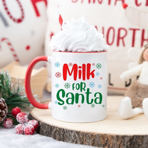 Milk for Santa Mug Santa Claus Mug Latte Mug Funny CH1Ristmas Cup Xmas Mug Red H1andle Cup Secret Santa Gift