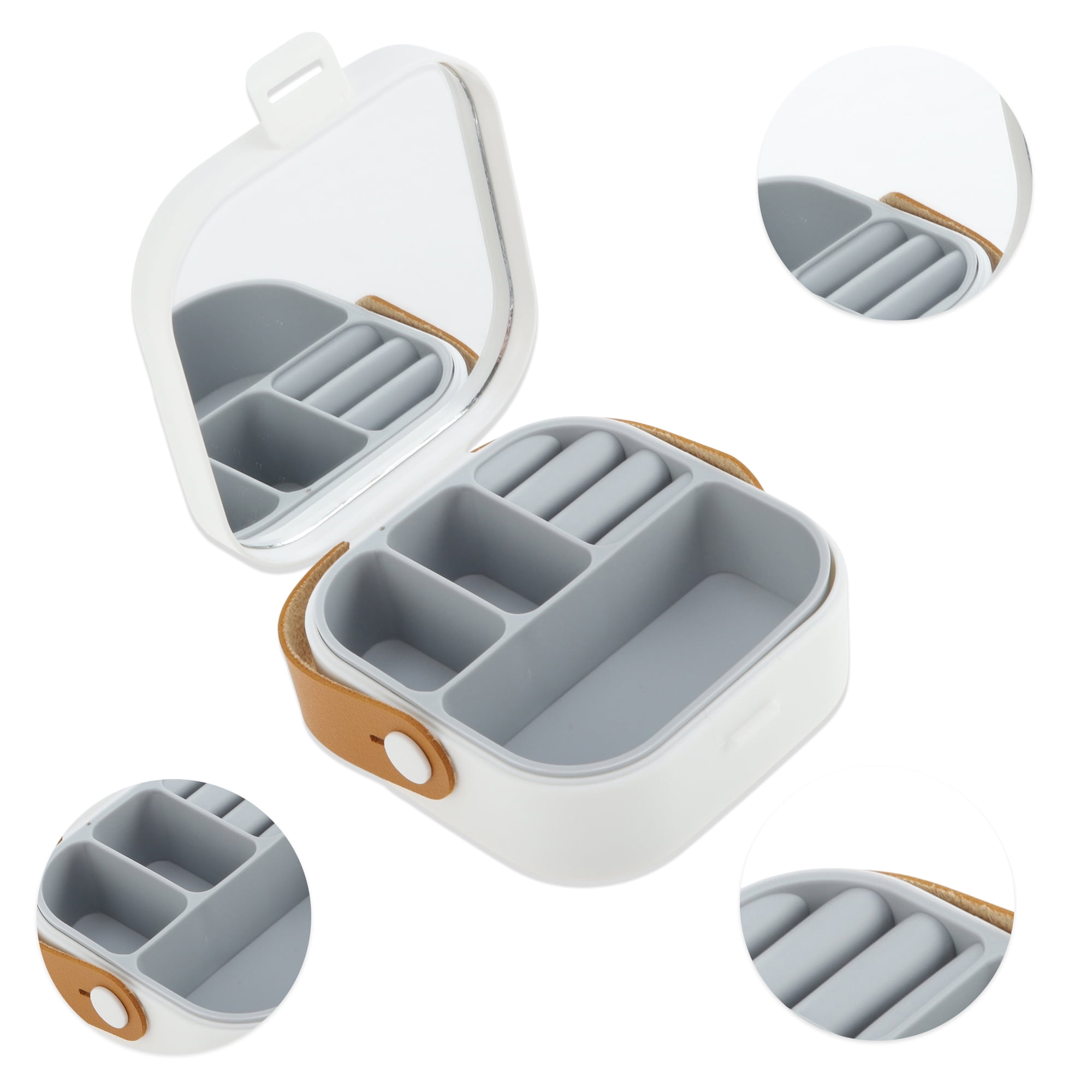 Unique Bargains Square Multi-Function with Mirror Jewelry Box Organizer Nordic White