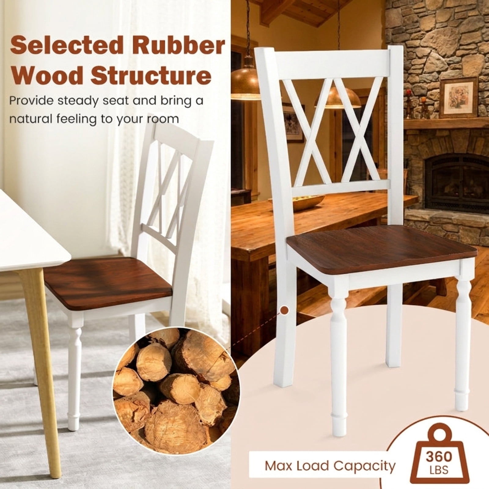Furnibear Farmhouse Wood Dining Chairs Set of 2 with Contoured Rubber Wood Seat and Solid LVL Frame for Kitchen and Dining Room, Walnut