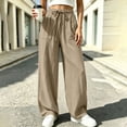 thumbnail image 5 of Zynoxe Wide Leg Pants for Women Trendy Breathable Elastic Waist Drawstring Lounge Trousers with Pockets Casual Straight Vacation Travel Pants Beige S, 5 of 6