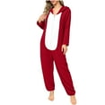 thumbnail image 3 of Matching Family Pajamas Sets Christmas Long Sleeve Zip Up Homewear Cute Hooded Union Suits Soft Pjs Lounge Sets Red(Mom) 2XL, 3 of 6