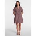 thumbnail image 2 of Time and Tru Women's Linen Blend Pleated Mini Shirtdress with Short Sleeves, Sizes XS-XXXL, 2 of 5