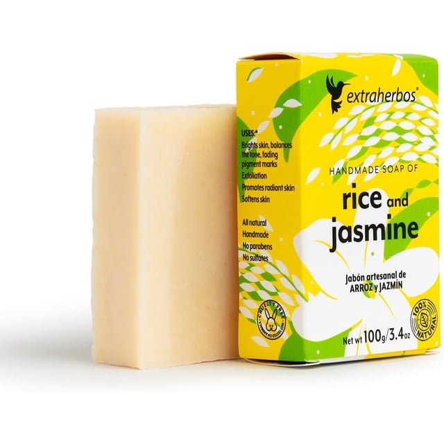 Jabón Artesanal de Arroz y Jazmín Extraherbos 100g, Despigmentante y Aclarante, Ilumina la piel equilibrando el tono y reduciendo apariencia de manchas