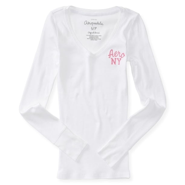 Camiseta térmica con cuello en V Aeropostale blanca talla XS