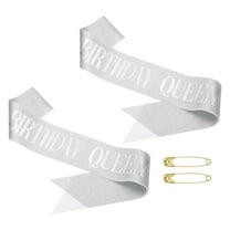 Uxcell Birthday Girls Sash, Glitter Birthday Sash for Women Satin Queen Sash Party Decorations with Safety Pin Silver Fantasy 2 Pcs