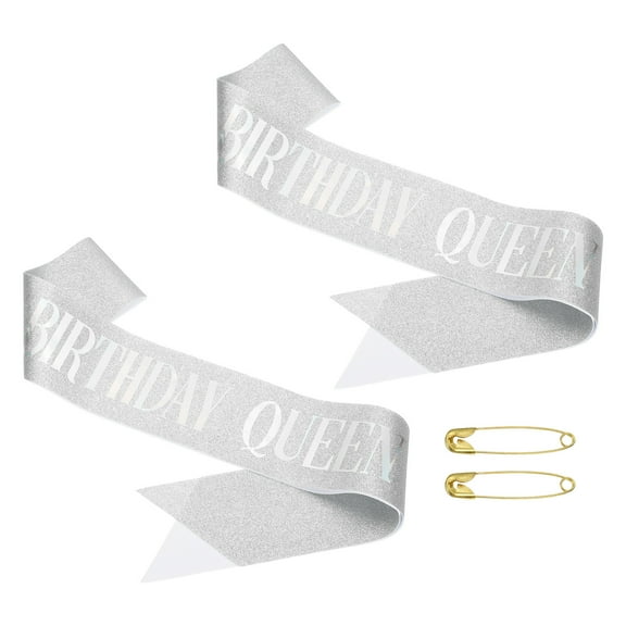 Uxcell Birthday Girls Sash, Glitter Birthday Sash for Women Satin Queen Sash Party Decorations with Safety Pin Silver Fantasy 2 Pcs