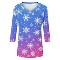 thumbnail image 4 of Fiaer Womens V Neck T Shirts Christmas 3/4 Sleeve Plus Size Tshirts Snowflakes Fashion Casual Baggy Xmas Tops Blue M, 4 of 4