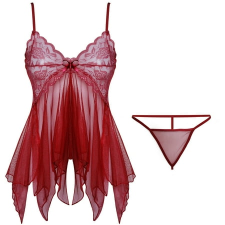 

Lingerie Pajama Sets for Women Sleepwear Underwear Nightwear Lace Dress+Briefs