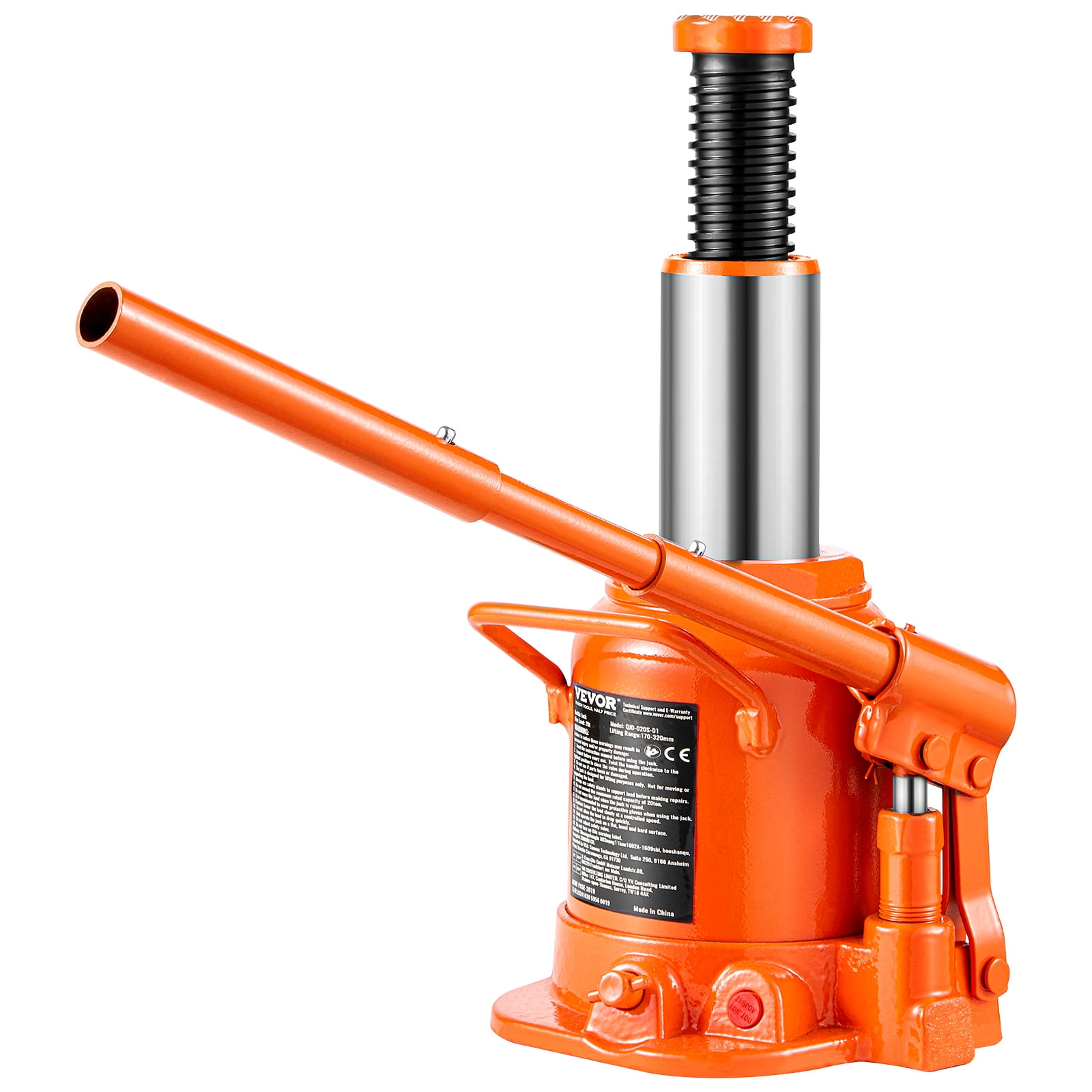 VEVOR Hydraulic Bottle Jack, 20 Ton/44092 lbs Welded Bottle Jack with 6.69''-12.6'' Lifting Range & 3-Section Long Handle