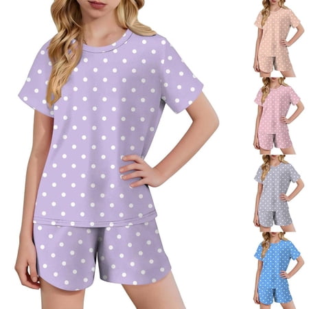 Bxsruta Kids Girls 2 Piece Outfit Short Sleeve Top and Shorts Set Loose Fit Cotton Soft Breathable Summer Homewear Pajama Set
