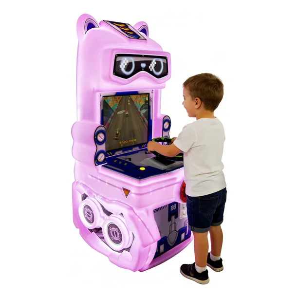 Máquina Recreativa Infantil, Cabina que Funciona con Monedas, Simulador de Conducción, 126 × 64,6 × 56,6 cm (Rosa)