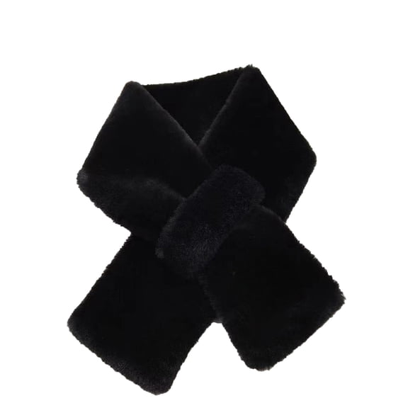 Kvture Women's Winter Faux Fur Scarf Soft Fluffy Cross Neck Warmer Cozy Fall Winter Wrap Black Shawl Free Size