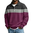 thumbnail image 2 of New Striped Waffle Knit Polo Shirt for Men Long Sleeve Textured Color Blocked Relaxed fit Collared Henley Casual Pullover T Shirt Dark Purple L, 2 of 4