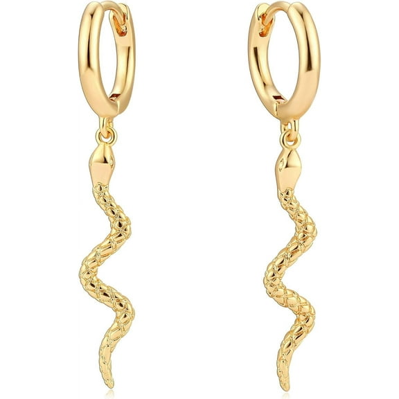 Leander Dainty Gold Snake Earrings for Women 18K Gold Plated Dainty Snake Huggie Hoop Earrings Small Tiny Minimalist Snake Hoop Huggie Earrings Snake Jewelry