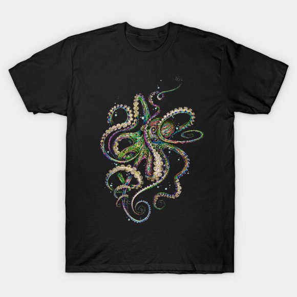 Octopsychedelia Surreal Octopus Sea Creature Trippy Visual Art Unisex T-Shirt, up to size 3XL.