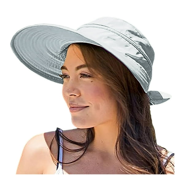 Sun Hat for Women Bucket Hat Crochet Look Vacation and Beach Essential Wide Brim Ponytail Adjustable Beach Hat Sun Hat