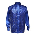 thumbnail image 5 of Shiny Metallic Sequin Shirt for Men Long Sleeve Button Down Collared Dress Shirt Disco Party Wedding Formal Suit, 5 of 9