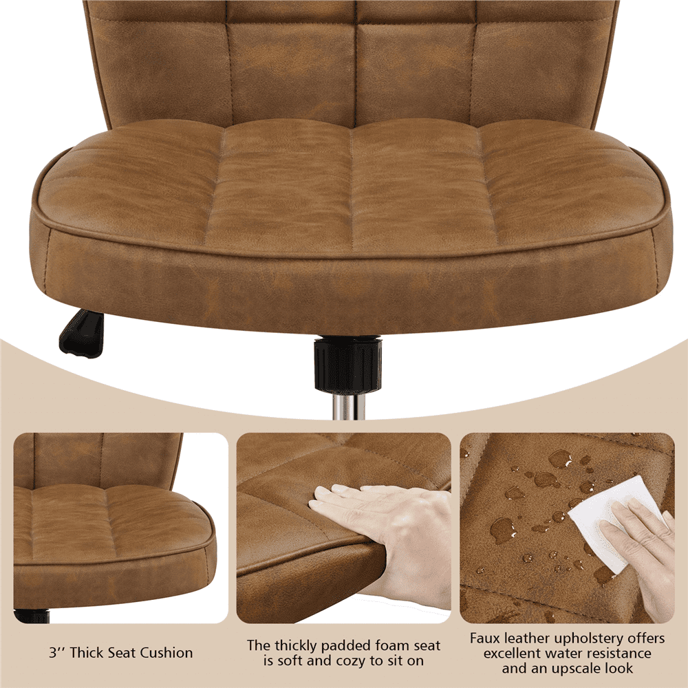 Alden Design Modern Tufted Armless Desk Chair with Chrome Finish Metal Base, Retro Brown