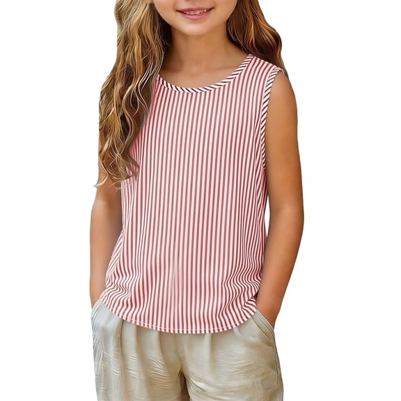 LIaqionyy Girls Cotton Linen Sleeveless Tank Tops Basic Summer Casual Crew Neck Blouse Breathable Loose Vest Shirts