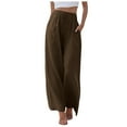 thumbnail image 1 of Women's Cargo Pants Ladies High Waisted Wide Leg Pants Drawstring Elastic With Pockets Plus Size Pants Women Coffee S, 1 of 4