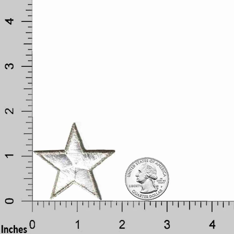Silver Star Patches (5-Pack) Star Embroidered Iron On Patch 1.75 Inch