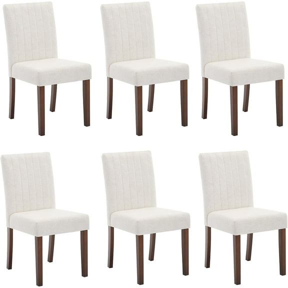 Parsons Button Tufted Dining Chairs Set of 6 - Upholstered Fabric Kitchen Chairs with Wood Legs & Padded Seats - Living Room Kitchen Furniture (Beige-Vertical Stripes)
