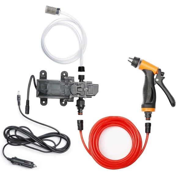 Portable Intelligent Electric Pressure Washer Pump 100W 160 PSI 12V Portable Pressure Powerful Washing Kit with 21.3 Feet PVC Hose for Home, Car, Garden, Projects (100 W-Black Hose)$$Garden & Patio