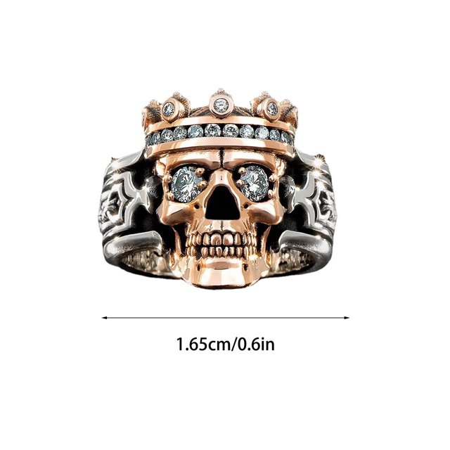 Anillo con incrustaciones de diamantes de joyería de anillo exquisito con cabeza de calavera de dos tonos de corona Wmkox8yii fajkfhkj2309