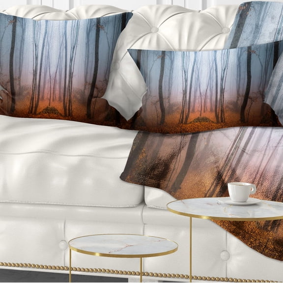Designart Dense Foggy Autumn Forest - Landscape Photo Throw Pillow - 12x20
