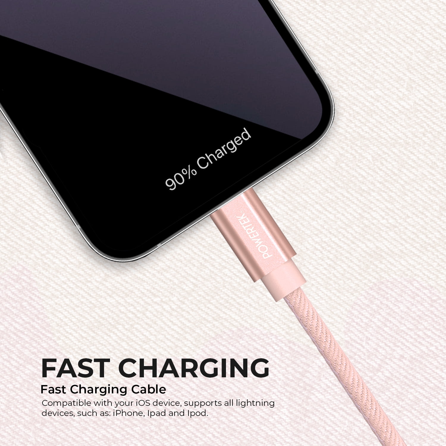 Liquipel Powertek Denim USB-A to Lightning - Pink