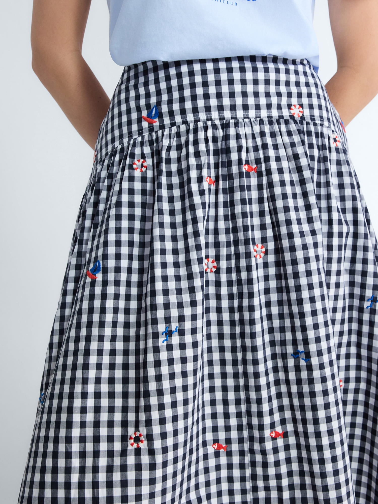 Free Assembly Women's and Women's Plus Embroidered Cotton Midi Skirt, Sizes 0-26W