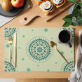 thumbnail image 2 of Green Floral Placemats Set of 6, round Floral Ethnic Abstract Patterned Placemats for Dining Table, Place Mats for Kitchen Tabletop, Waterproof Wipeable Dining Table Mats Set, 2 of 9
