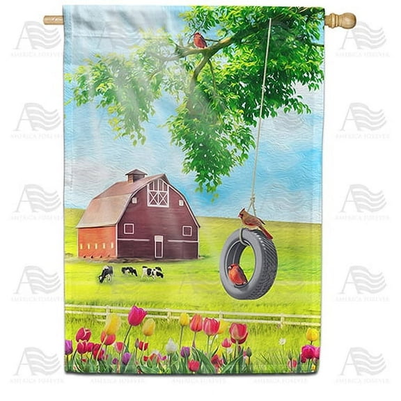 America Forever Spring Farm House Flag 28 x 40 inches Double Sided Country, Rustic, Cattle, Cardinals, Tulip - Seasonal Yard Lawn Outdoor Decorative Spring Farmhouse House Flag