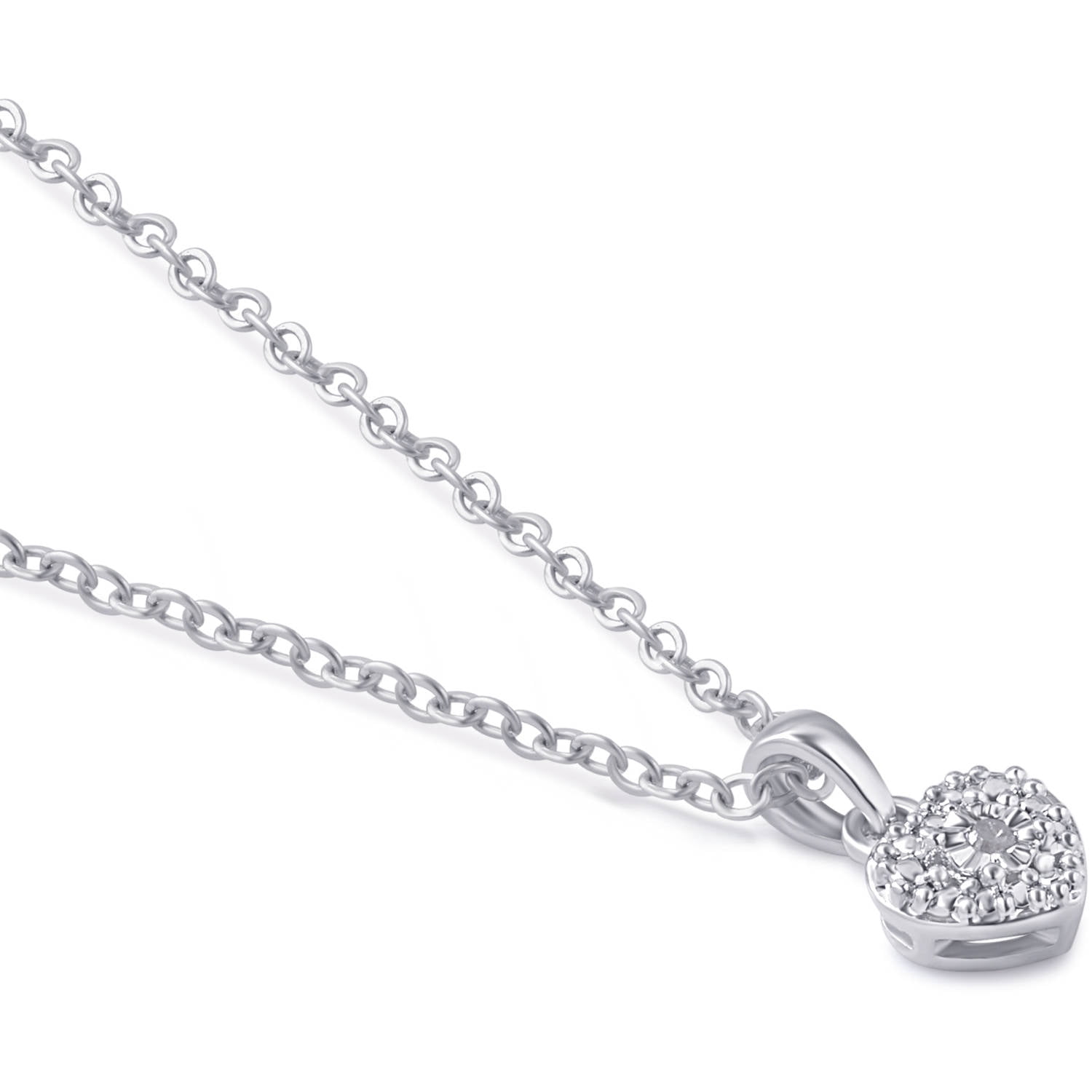 Diamond Accent Silver-Tone Heart-Shape Pendant, 18" Chain