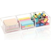 Acrylic Sticky Note Holder 3in1 Self-Stick Note Pad Holder Note Dispenser Memo Pad Holder Desk Organizer for School Office Home with 3 Compartments(DP003)