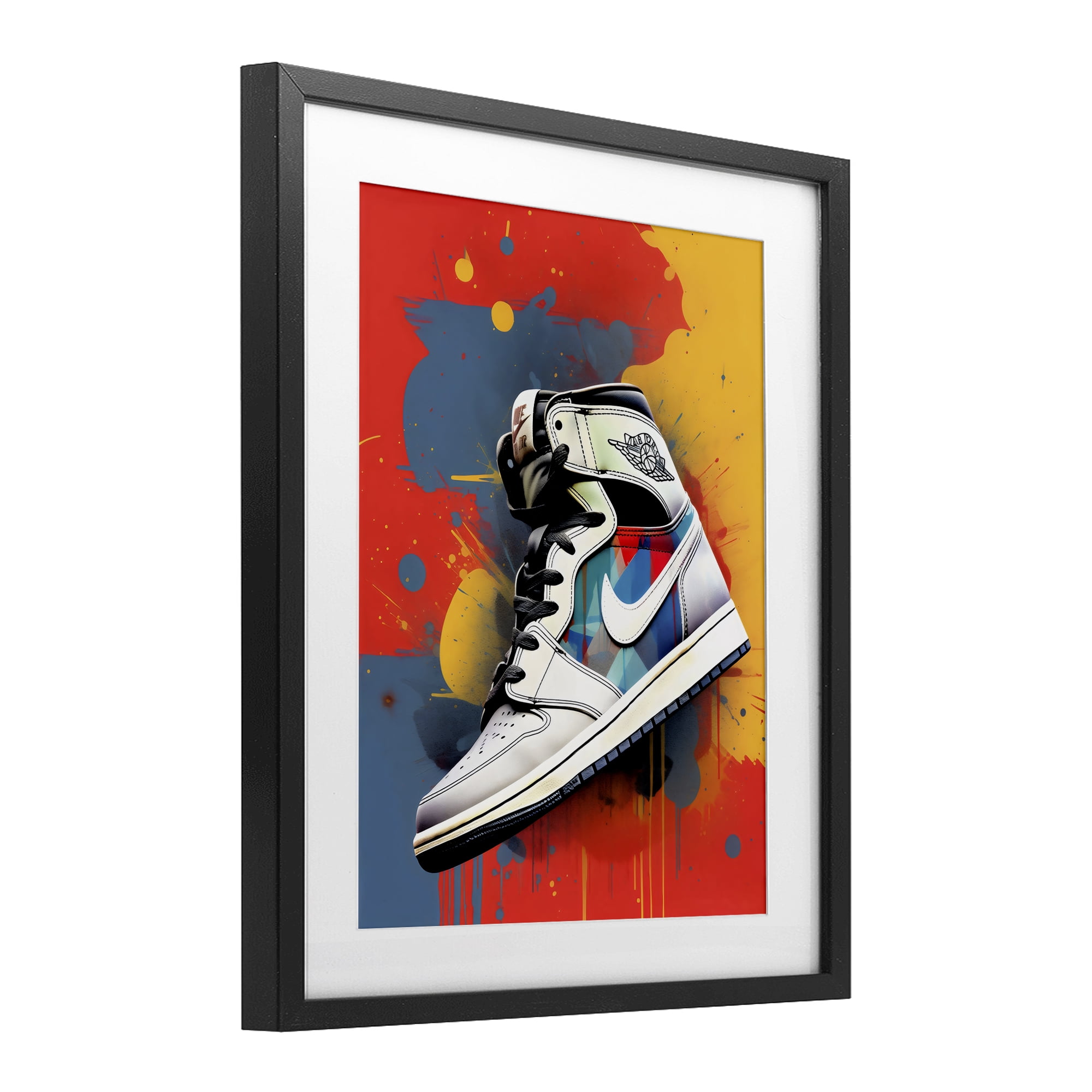 Stupell Industries Shoe With Colorblock Background Black Framed Print Under Glass, design by Creative Studio