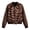 Coffee, variant on Women Gingham Print Bomber Jacket Zip Up Long Sleeve Ribbed Trim Outerwear for Casual Daily Outing