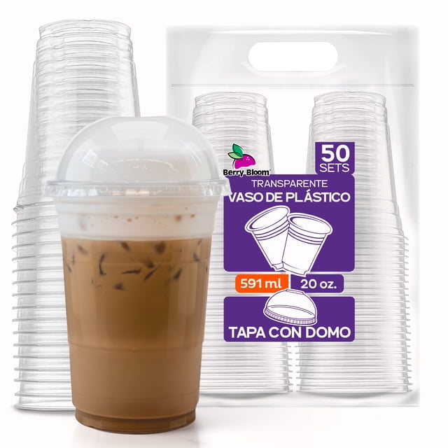 50 Vasos de 20 Oz con Tapa Domo Transparentes