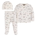 thumbnail image 1 of Gerber Essentials conjunto bebé 3 pzs algodón blanco con gorro y pantalón suave, 1 of 6