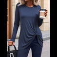 thumbnail image 4 of Blusa Tipo Túnica de Larga para Mujer, Informal, con Cuello Redondo y Parte Superior con Frontal, Ideal para Leggings. Azul XL, 4 of 9