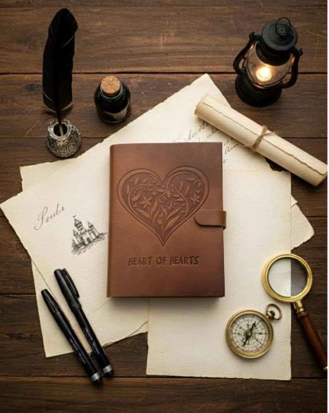 Heart of Heart Leather Diary, Brown Colour Antique Leather Bound Notepad for Men and Women 5x7 Inch Gift for Someone Special 240 Page