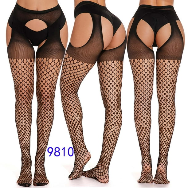 Plus Size Fishnet Stockings, Black Fishnets Tights Thigh High Stockings  Suspender Pantyhose 4 Pack