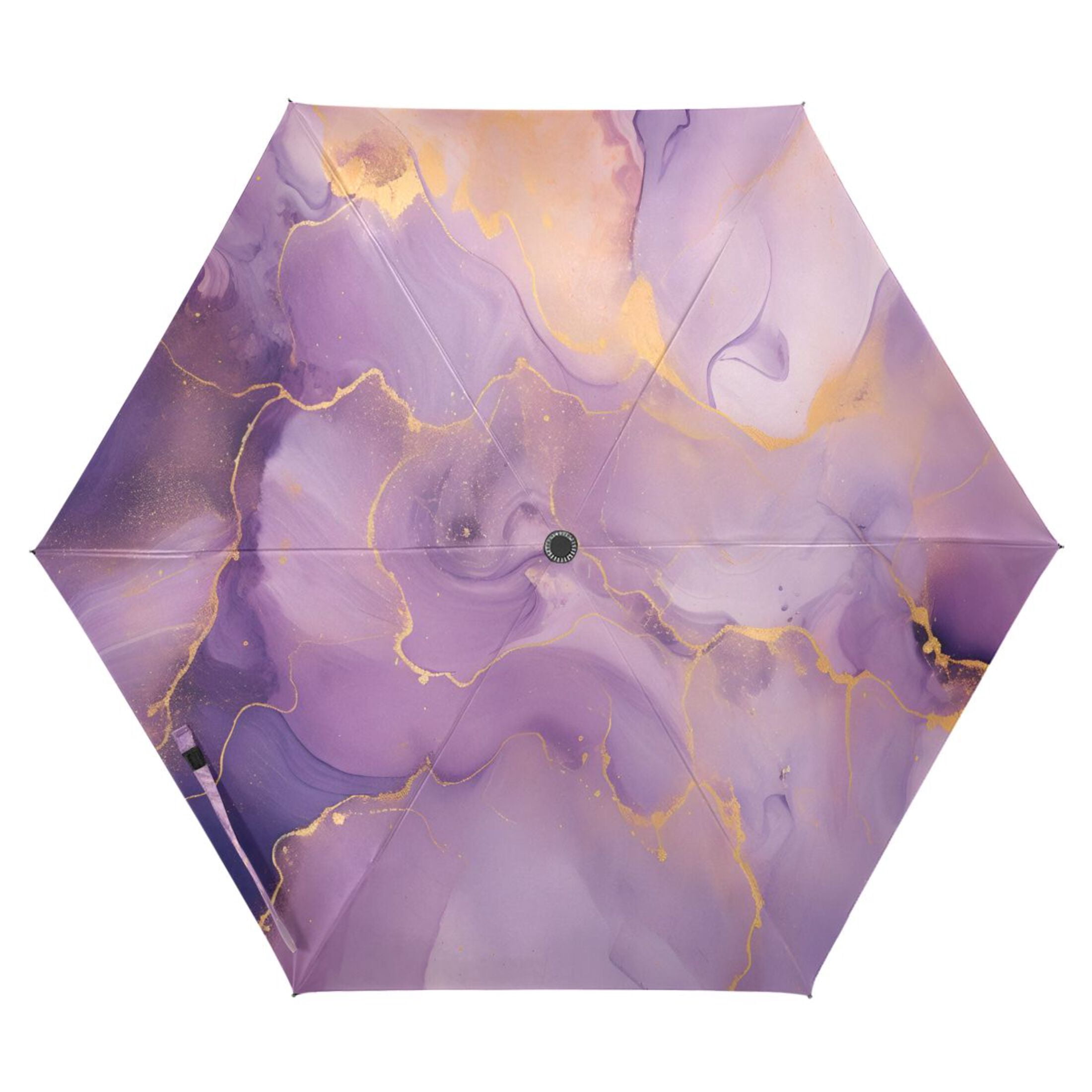 Lilac Purple Gold Marble Compact Sun Umbrella Windproof Travel Umbrellas for Rain Strong Portable UV Protection