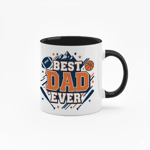 11 Ounce "Best Dad Ever" Ceramic Mug with Sports Design - Black Handle Coffee Cup for Father's Day Gift