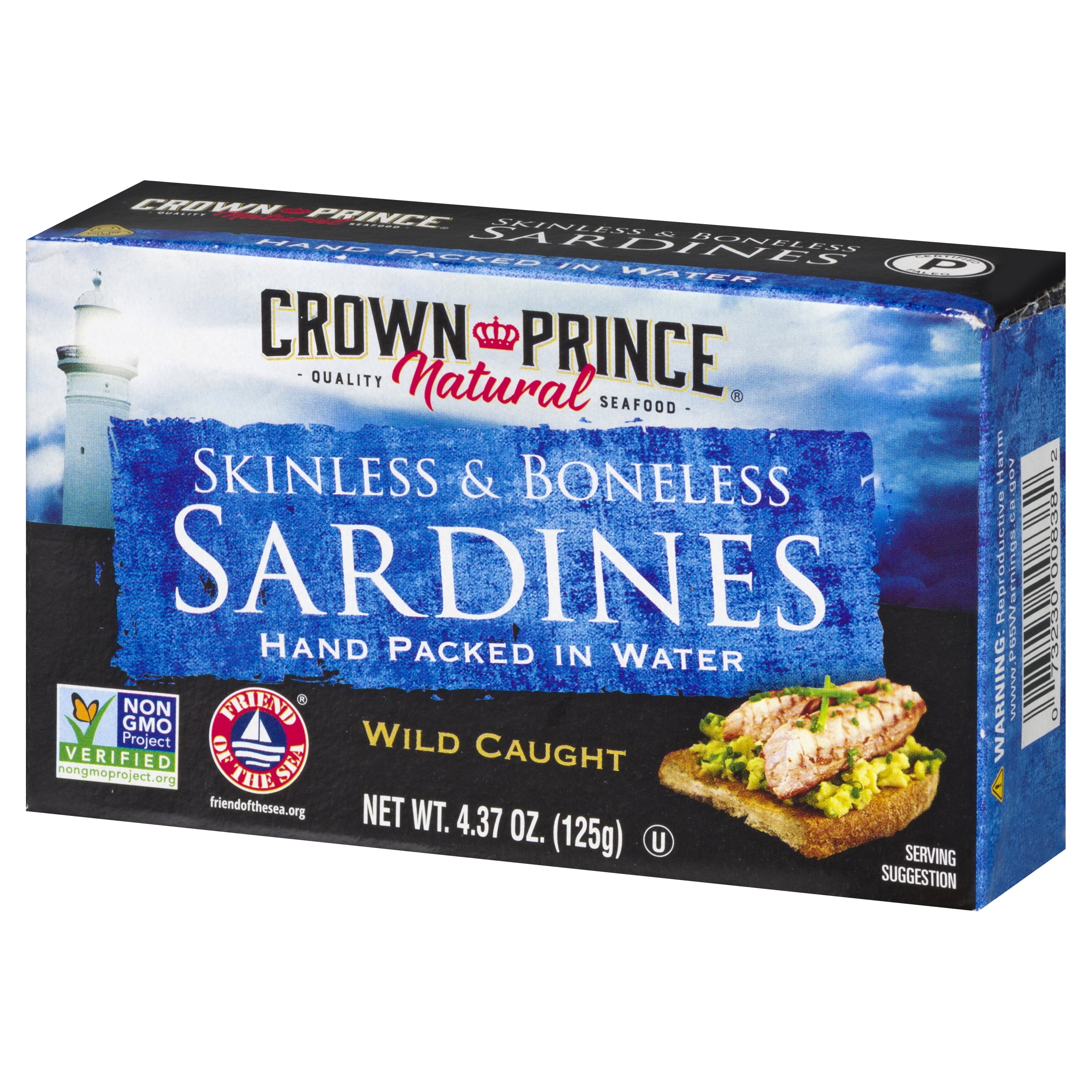 (6 pack) Crown Prince Natural Skinless & Boneless Sardines in Water, 4.37 oz Can