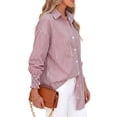 thumbnail image 4 of Fantaslook Striped Button Down Shirts for Women Smocked Cuffed Trendy Blouse Causal Long Sleeve Tops with Pocket, 4 of 9